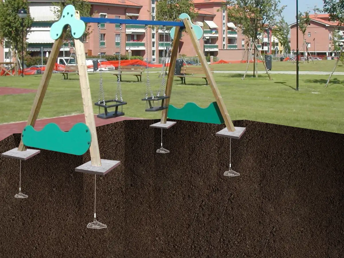 Illustration de l’ancrage pour la mise en sécurité d’un parc de jeu pour enfants